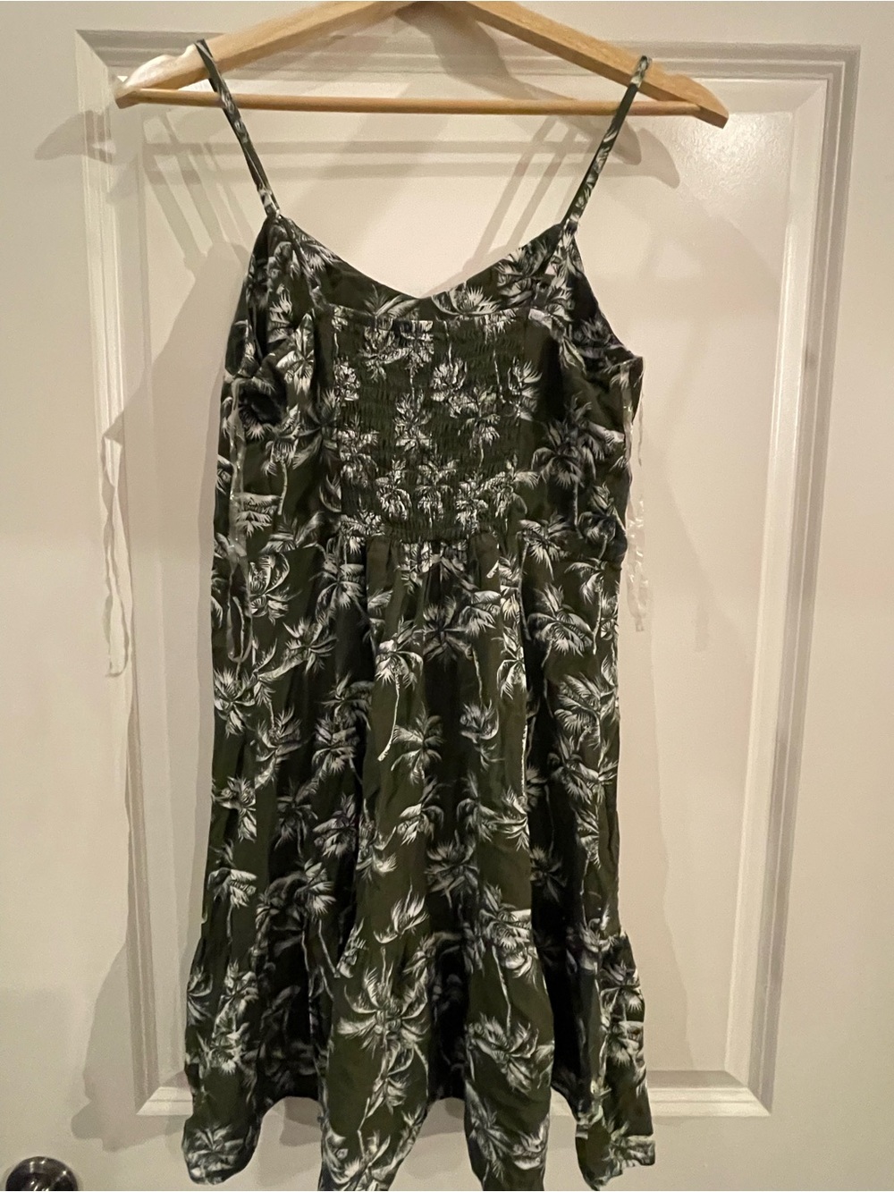 a.n.a Olive Green Floral Smocked Midi Dress